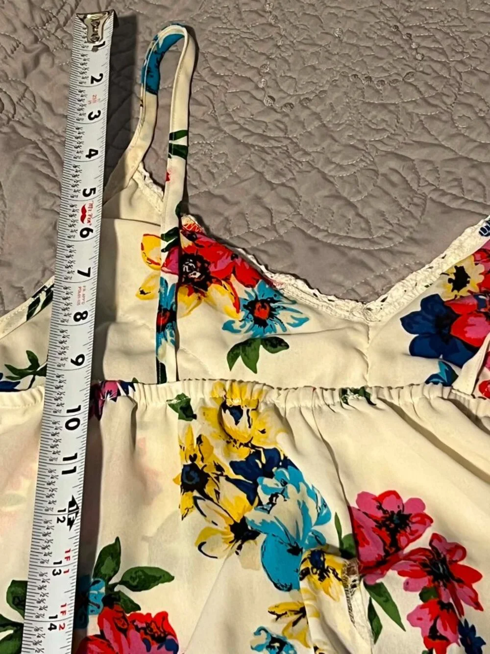 Honeylee Floral Print Slip Lace Trim Jewel Tone Size M